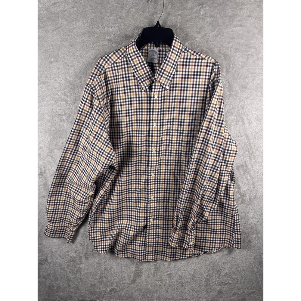 Brooks Brothers Dress Shirt Mens 2XL Multicolor Check Non-Iron Long Sleeve